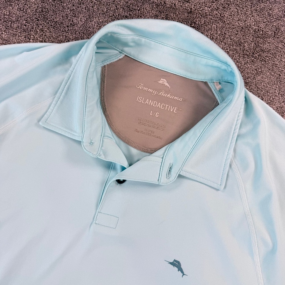 Tommy Bahama IslandActive Mens Large Blue UPF 30 Performance Polo Shirt